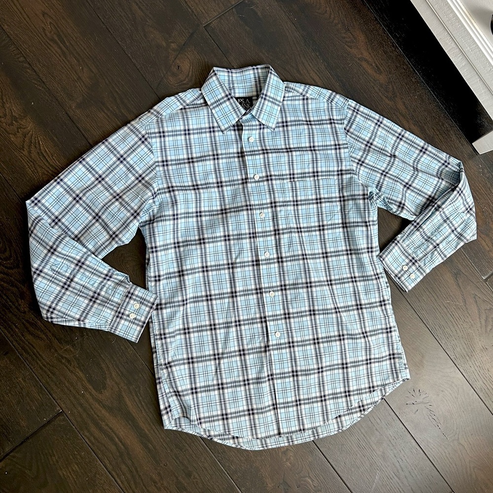 Jos. A. Bank Traveler’s Collection Light Blue Plaid Button-Down Shirt Size M